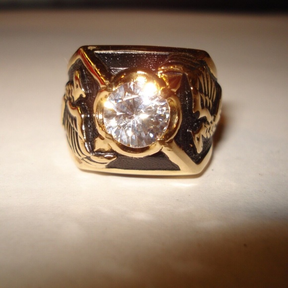 Beautiful Prong Set Large CZ Eagle Enamel Ring    New!  Size 8.75 - Picture 1 of 5